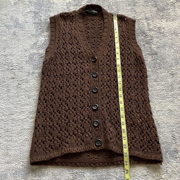 Dolce & Gabbana Chunky Open Cable Knit Vest Cardigan Brown Wool Yak - Picture 9 of 10